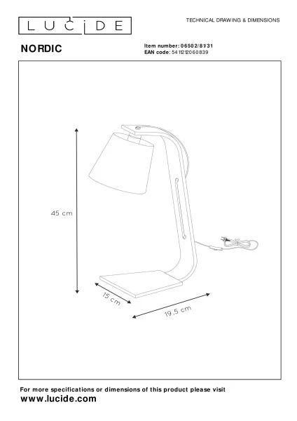 Lucide NORDIC - Lampe de table - 1xE14 - Blanc - TECHNISCH